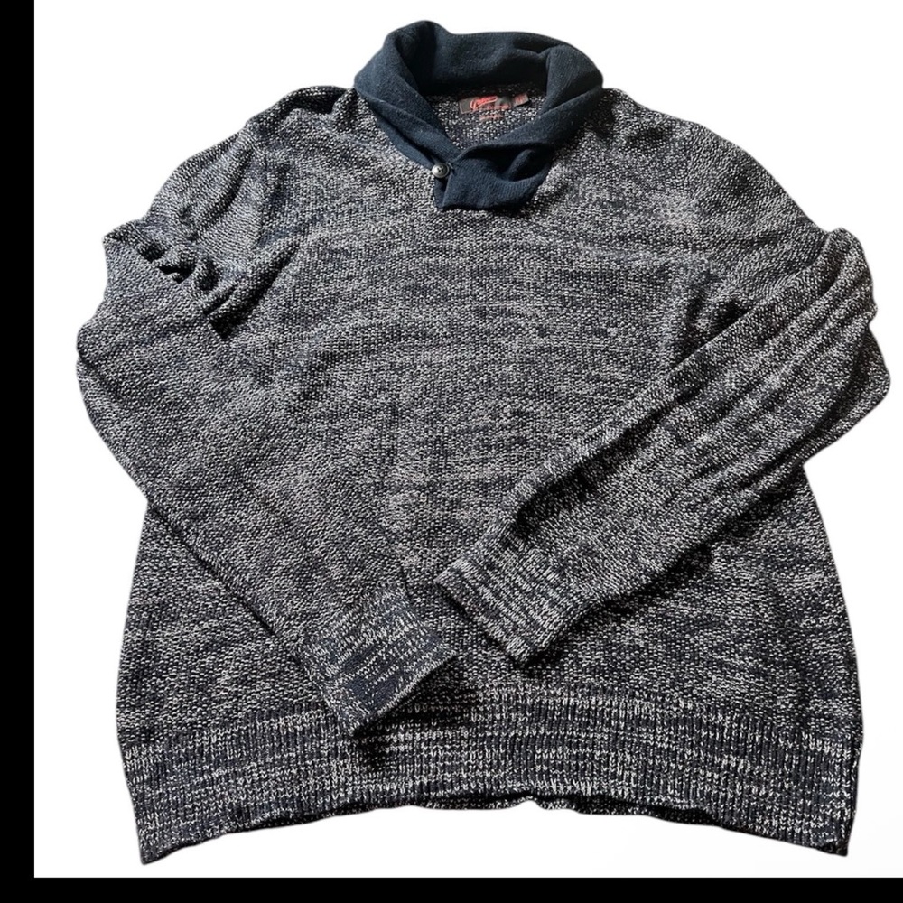 Vintage Grayers Clothiers Knit Sweater Men’s Large Button Cowl Neck Navy Chunky
